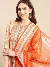 Women's Orange Embroidered Kurta Set-GW-3154-Orange